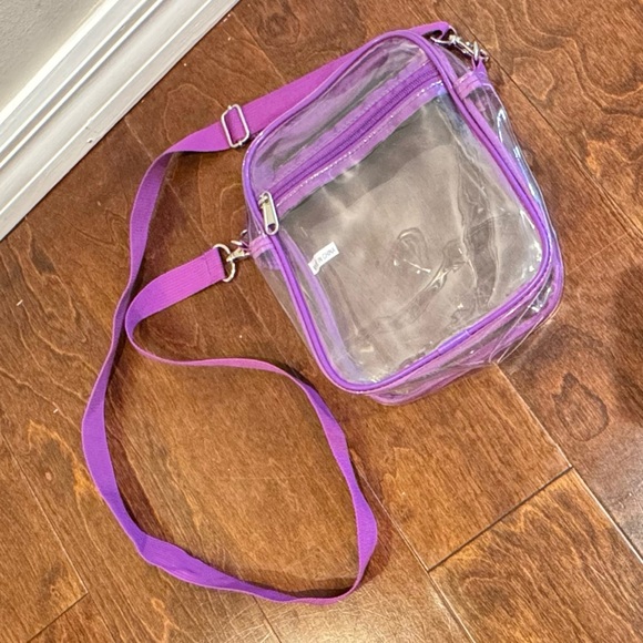 Transparent Clear Purple Crossbody Stadium Bag - Picture 1 of 4